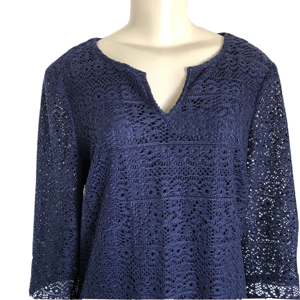 Chico's Sz 2 (US L or 10/12) Navy Blue Knit Shift Dress
